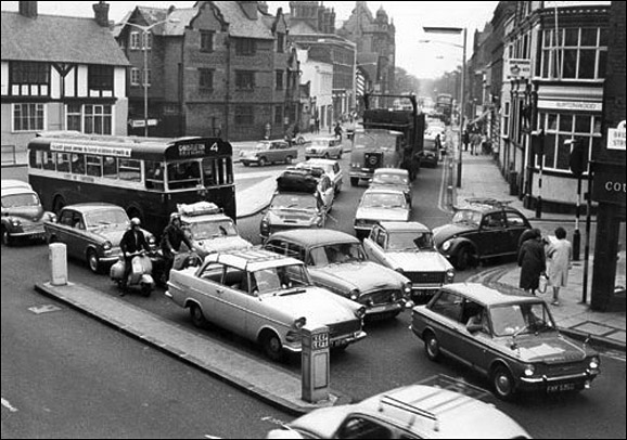 traffic outside pub 1960s