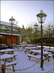 pub benches under snow